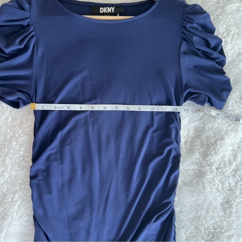 DKNY Ruched Short Sleeve Top in Cadet Blue NWOT SZ S - Picture 8 of 8